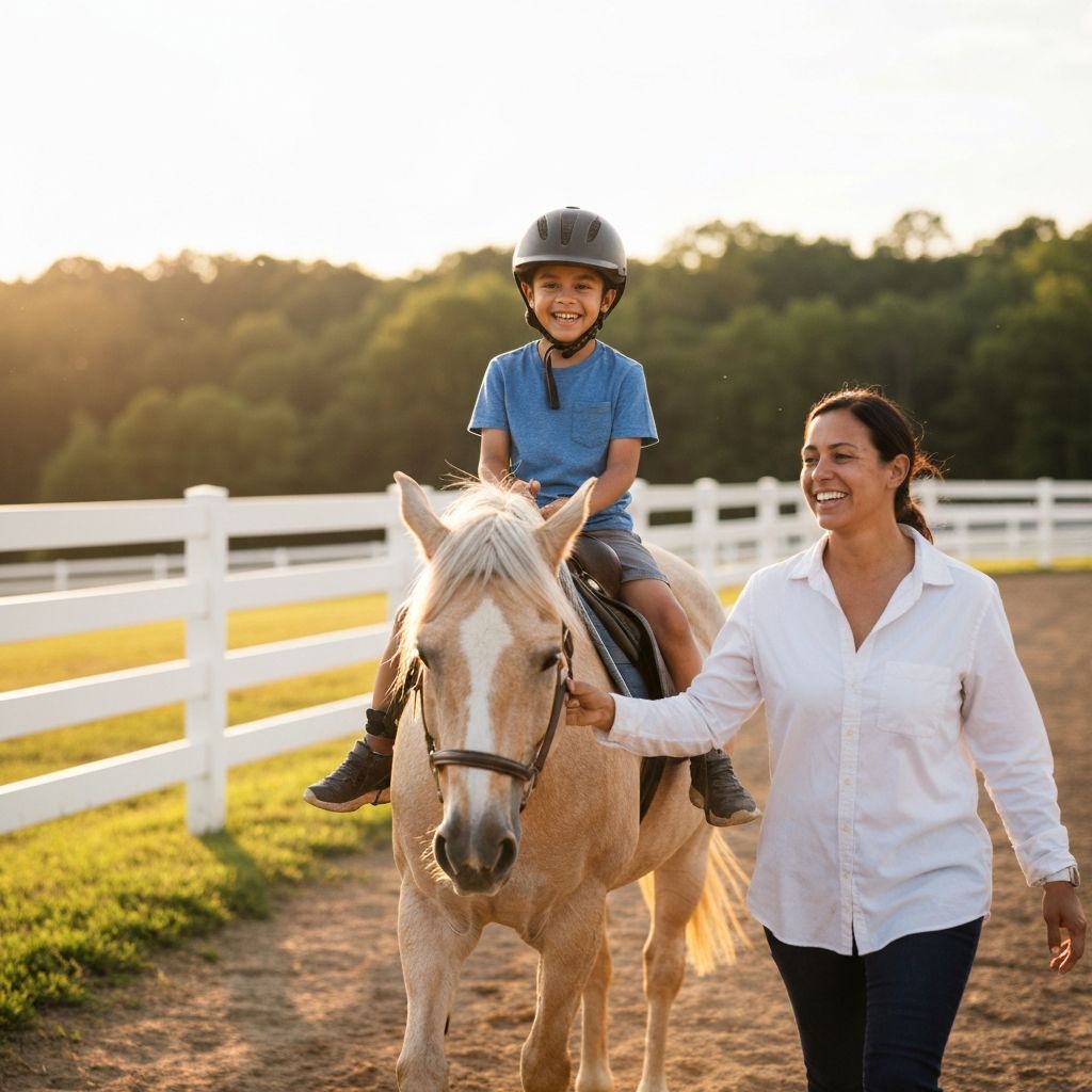 Child experiencing the joy of therapeutic riding at Saddle Up!